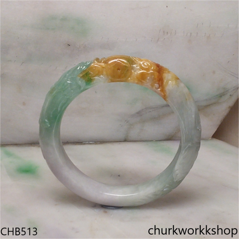 Multi-color carved jade bangle