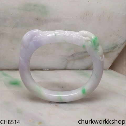 White base jade carved 2 birds oval bangle