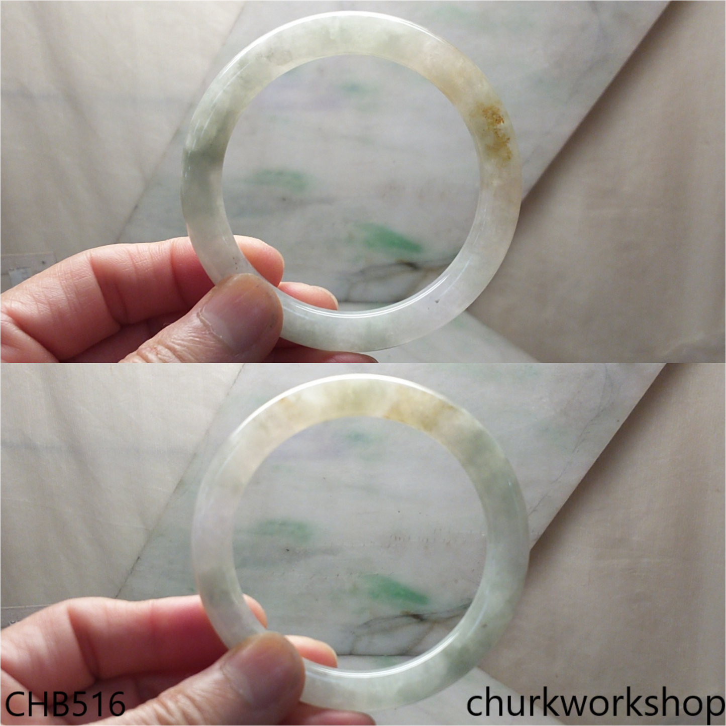 Pale green mix brownish jade bangle