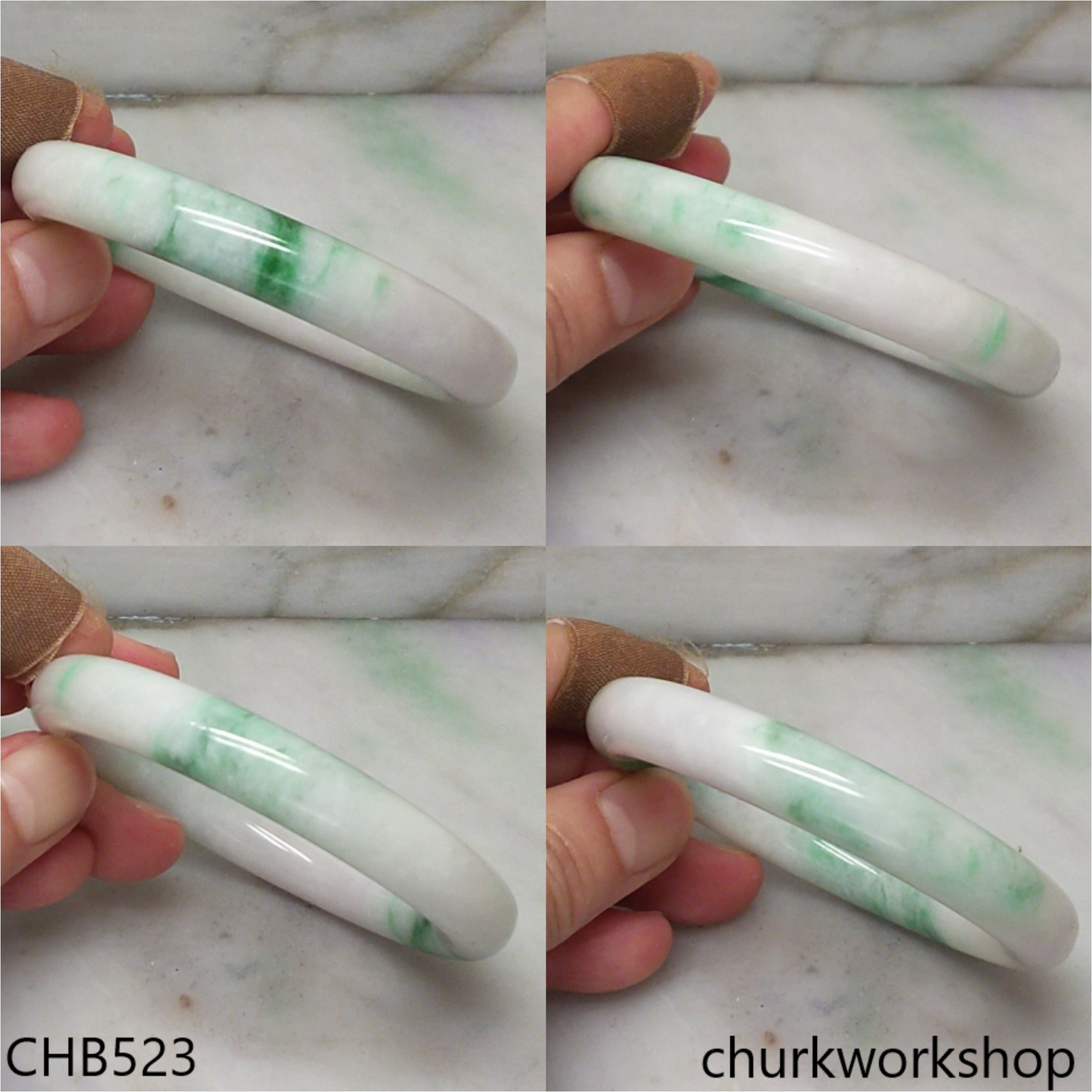 White base with splotches green & bluish green jade