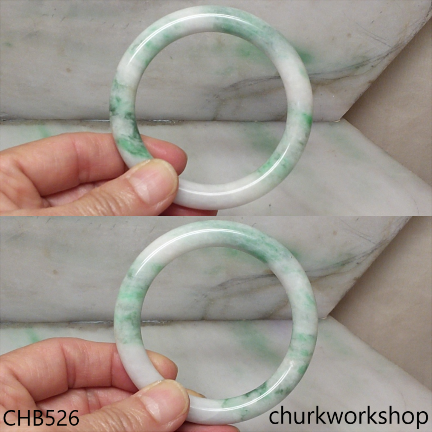 White base with splotches green & bluish green jade