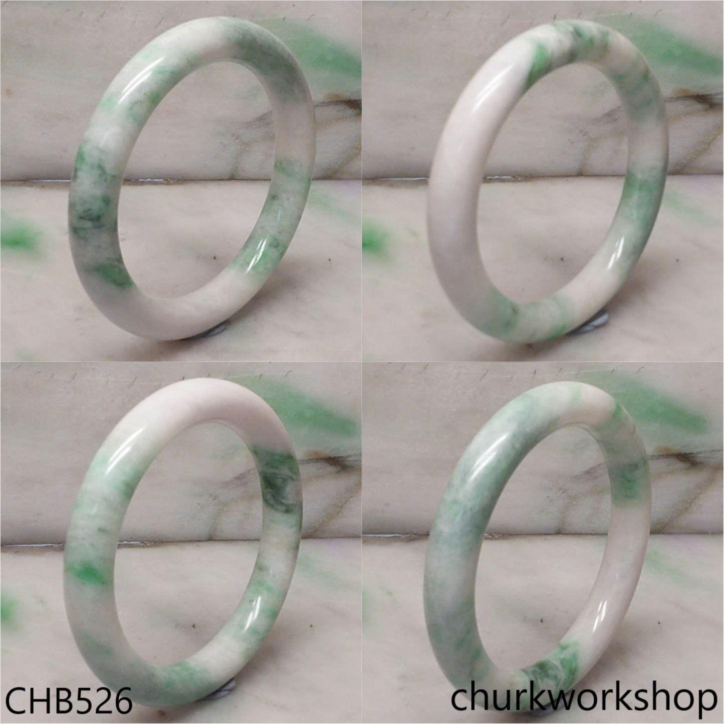 White base with splotches green & bluish green jade