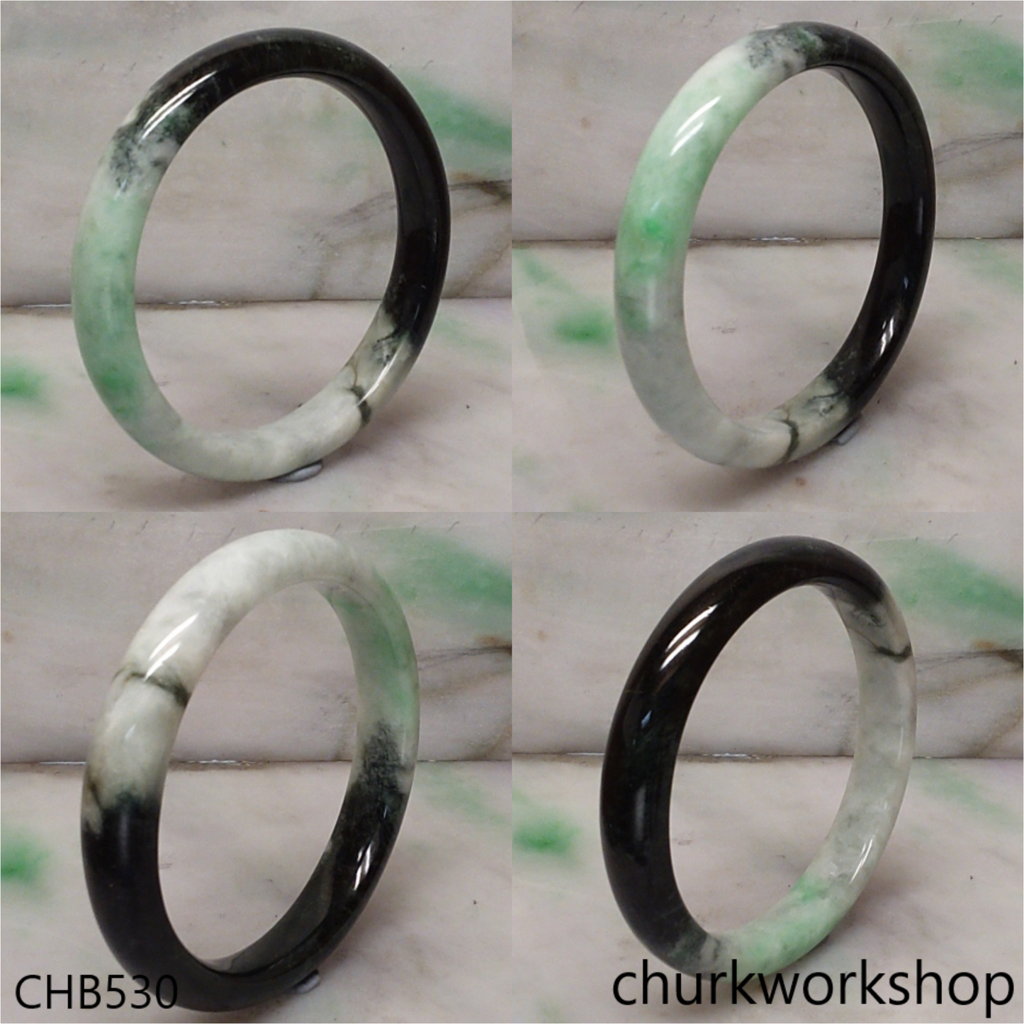 Large light mix dark green jade bangle