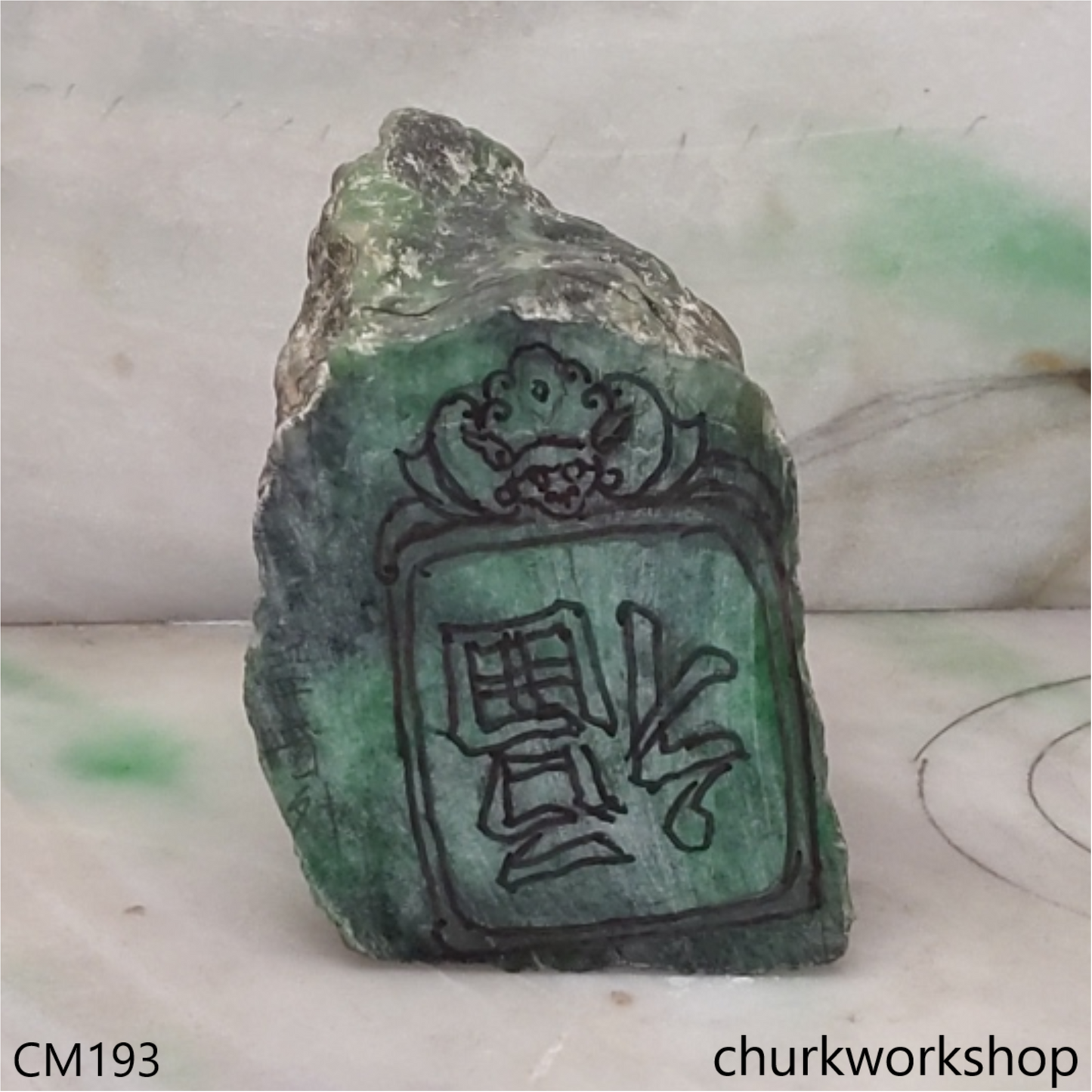 Custom cut green jade pendant