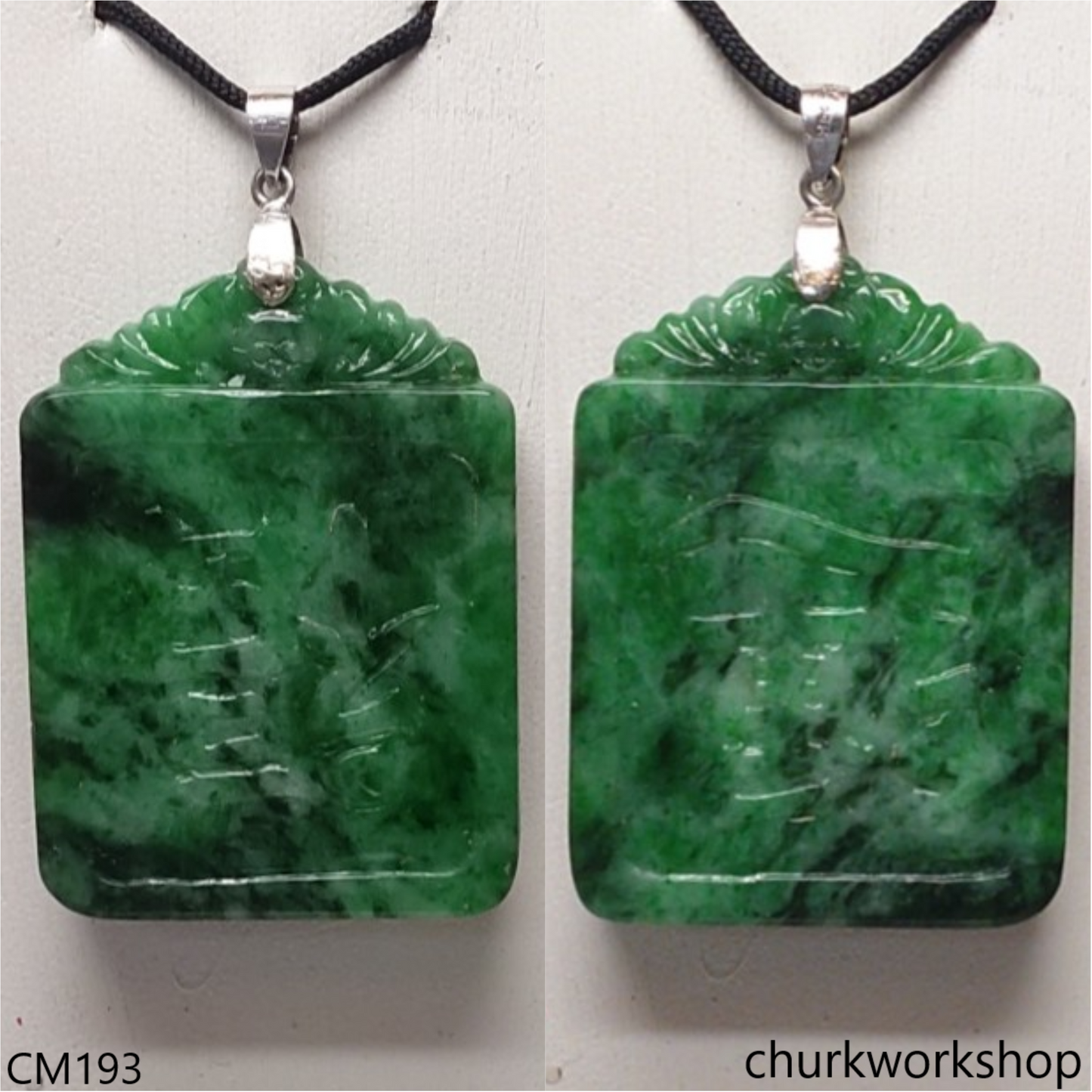 Custom cut green jade pendant