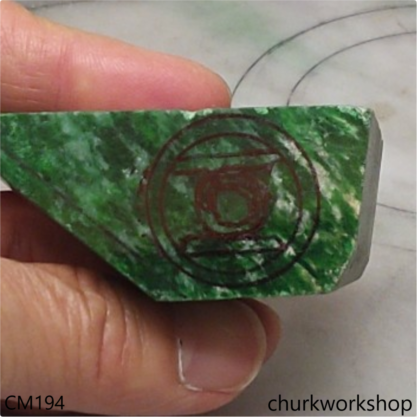 Custom cut green jade signet ring