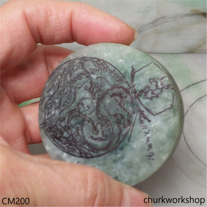 Custom bluish green jade pendant 2 piece