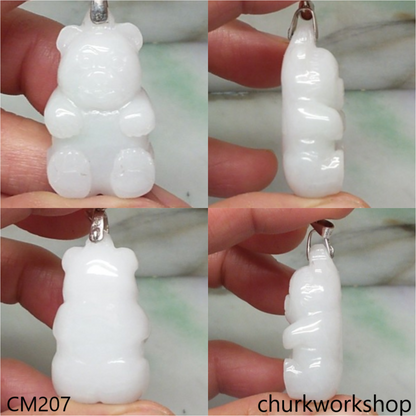 Custom cut white jade gummy bear pendant
