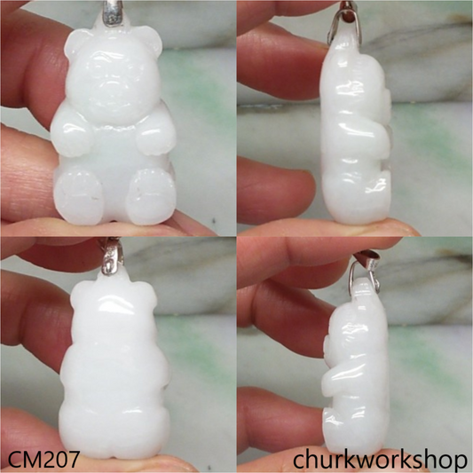 Custom cut white jade gummy bear pendant