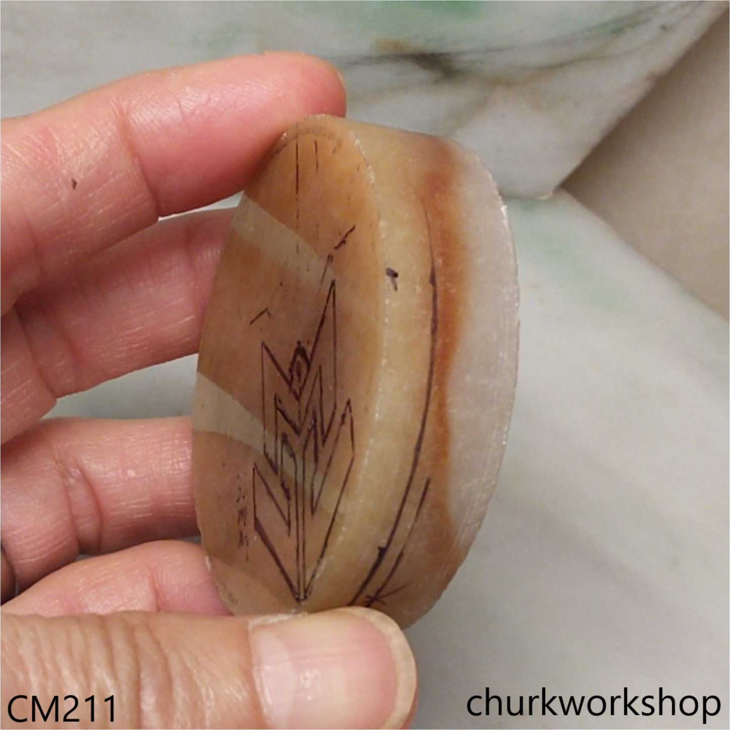 Custom cut logo brownish jade  pendant