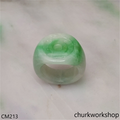 Custom cut jade signet ring