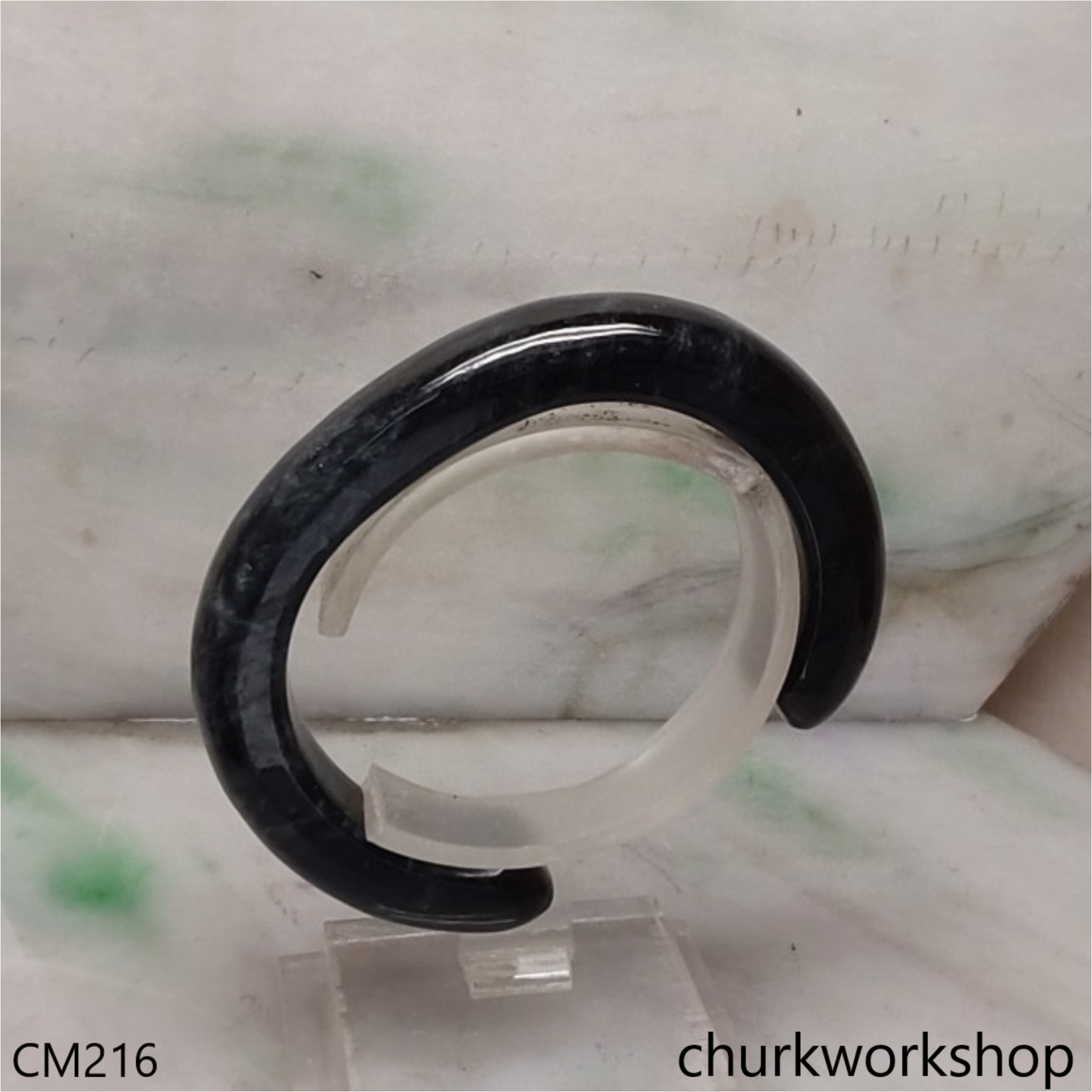 Custom cut black jade cuff & band set