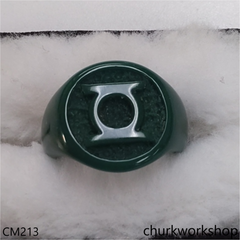 Custom cut jade signet ring