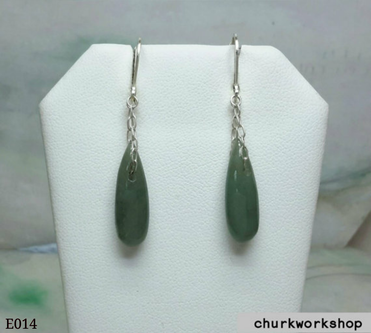 Bluish green rain drop jade earrings