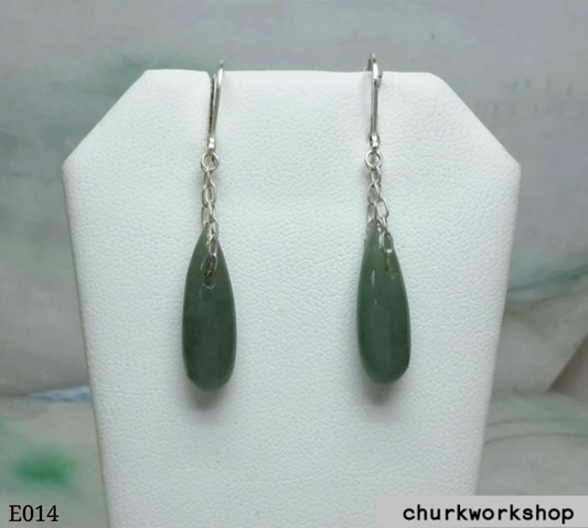 Bluish green rain drop jade earrings