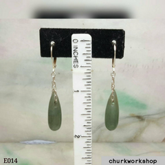 Bluish green rain drop jade earrings