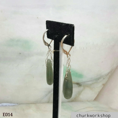 Bluish green rain drop jade earrings