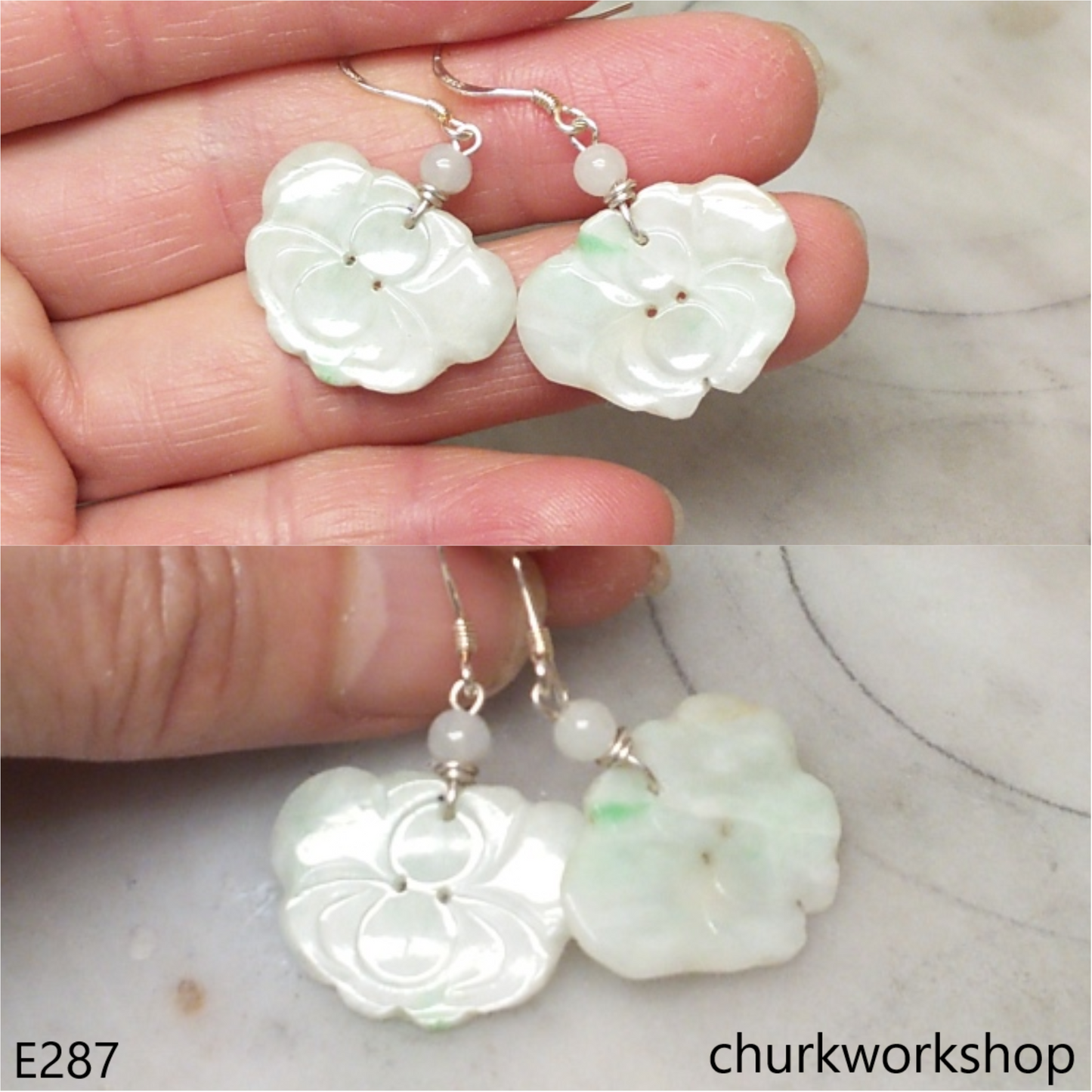 Light green jade butterfly earrings
