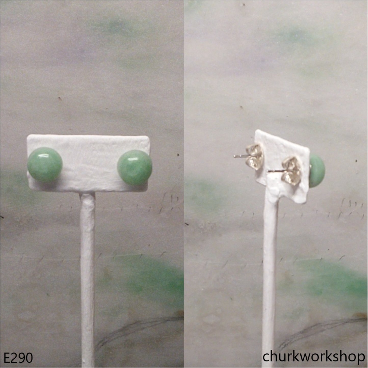Half round jade ear studs