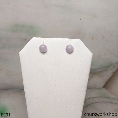 Lavender jade half bead silver ear studs