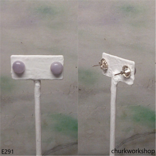 Lavender jade half bead silver ear studs
