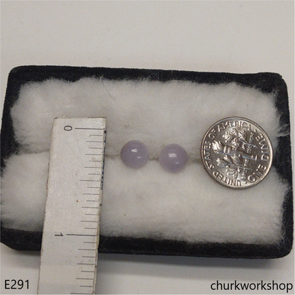 Lavender jade half bead silver ear studs