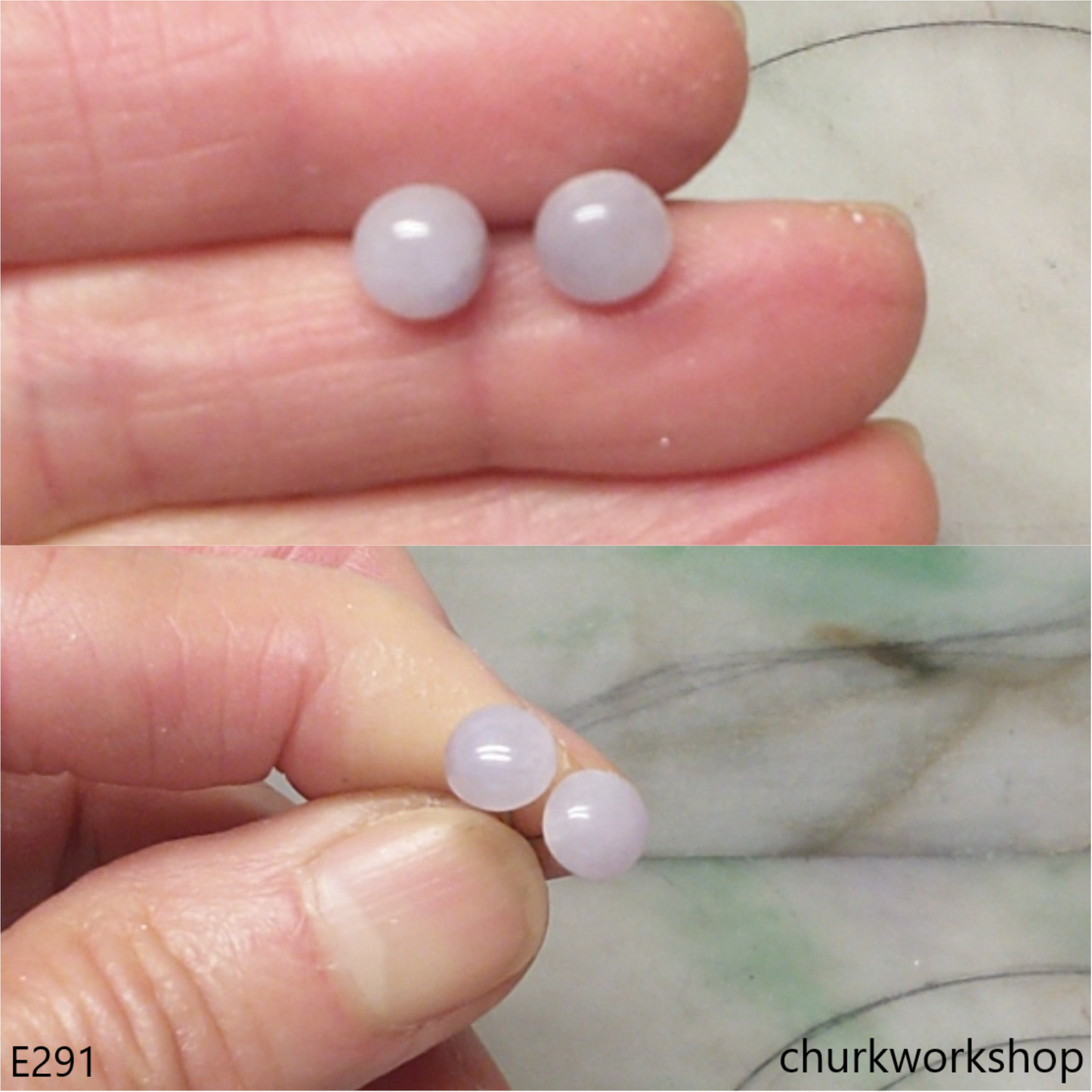 Lavender jade half bead silver ear studs