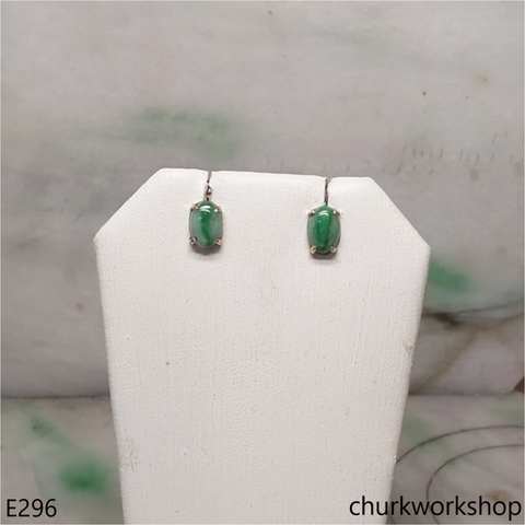 Green jade cabochon 14K ear studs