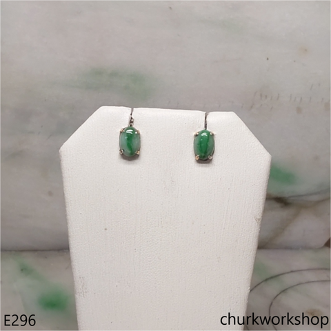 Green jade cabochon silver ear studs