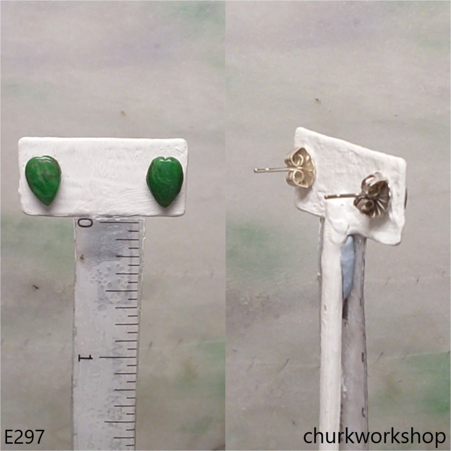 Dark green jade ear studs