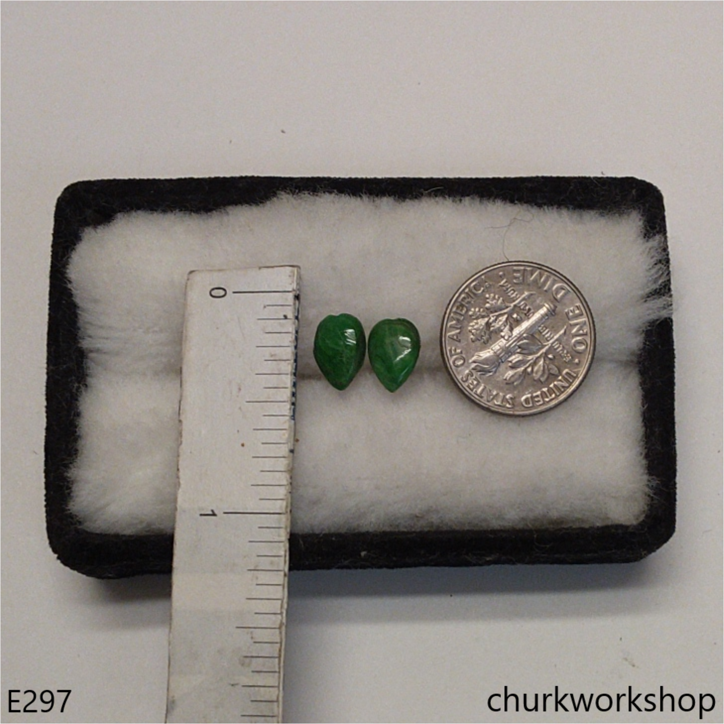 Dark green jade ear studs