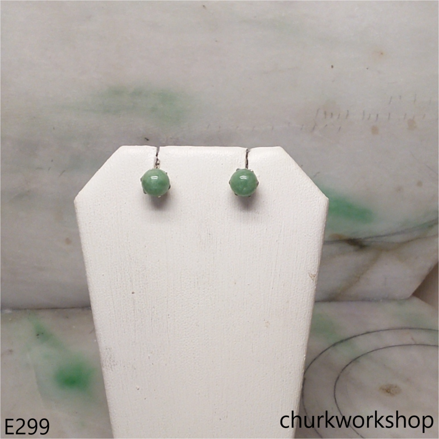 Green jade bead ear studs