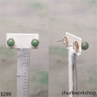 Green jade bead ear studs