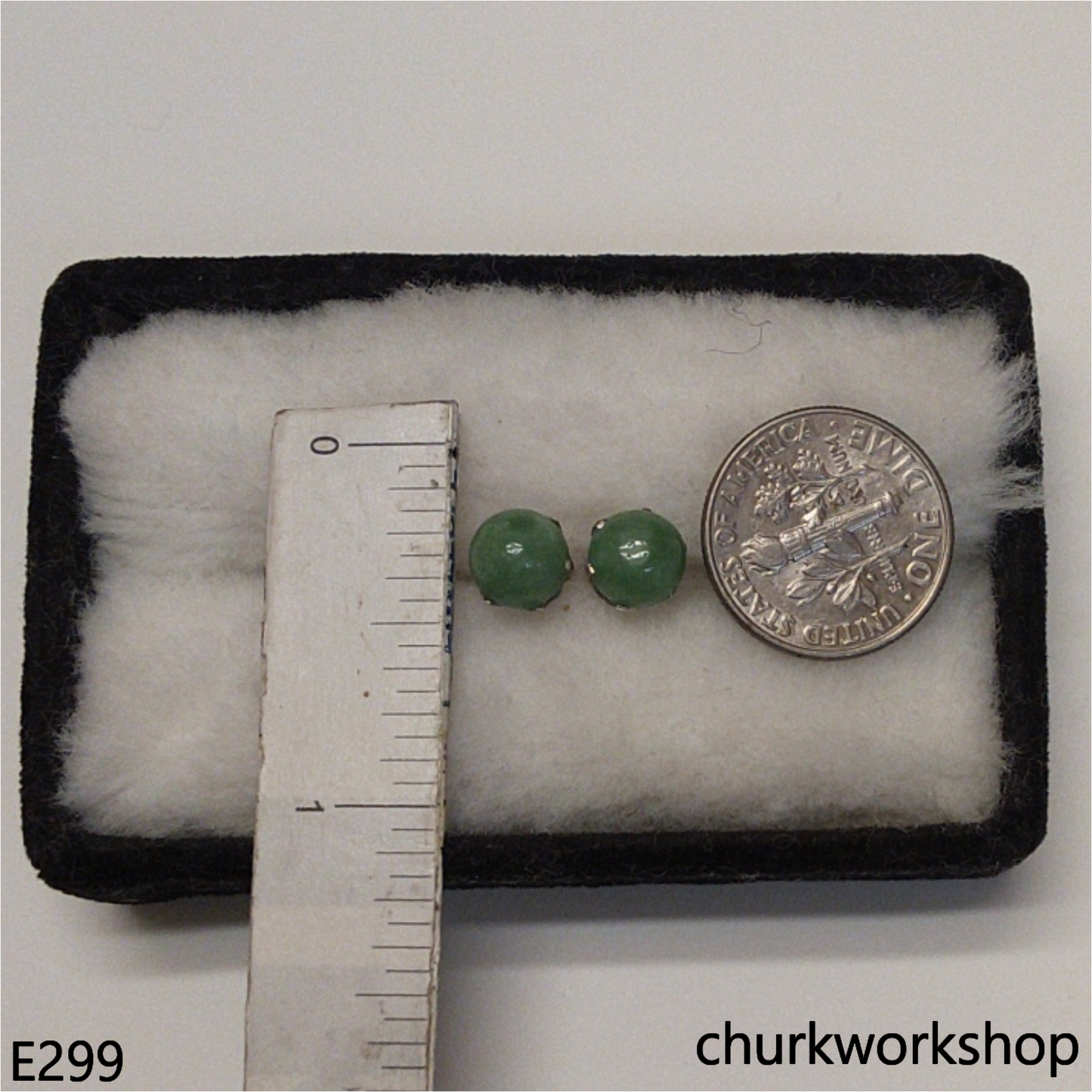 Green jade bead ear studs