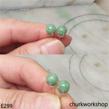 Green jade bead ear studs