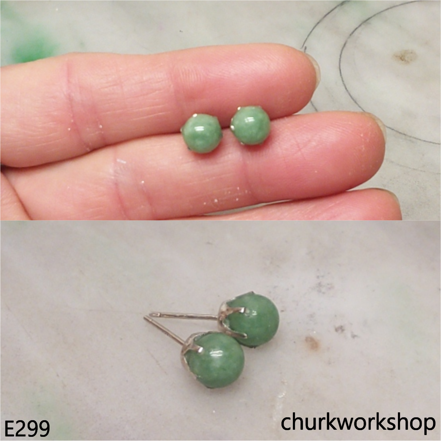 Green jade bead ear studs
