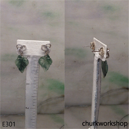 Bluish green jade leaf earrings