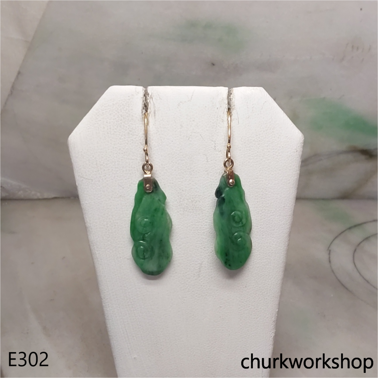 14K green jade Ruyi earrings