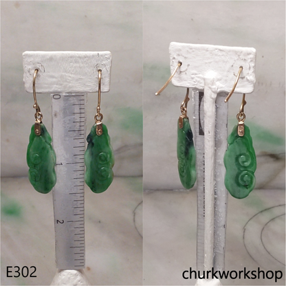 14K green jade Ruyi earrings