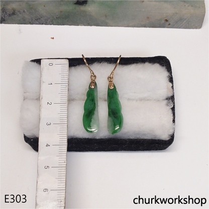 14K green jade bean earrings