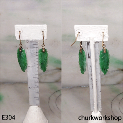 14K green jade leaf earrings