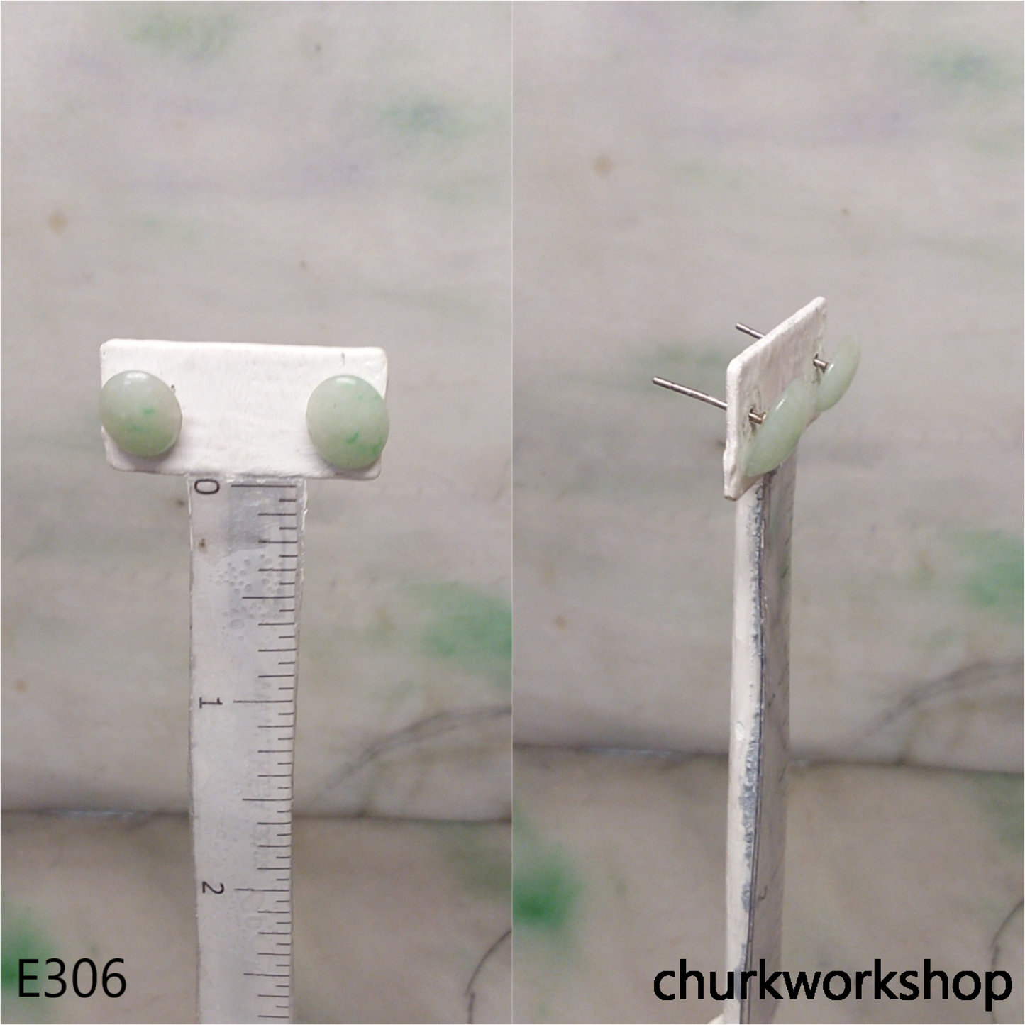 Light green jade ear studs