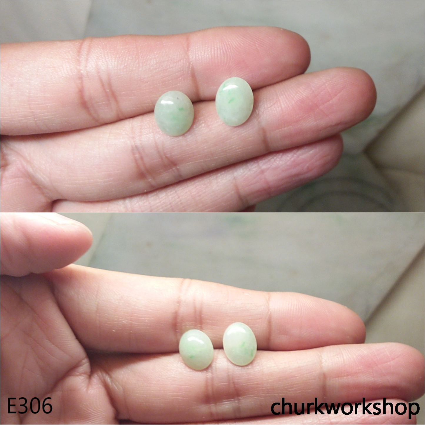 Light green jade ear studs