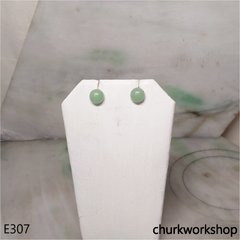 Green jade half bead silver ear studs