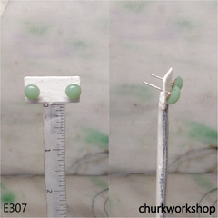 Green jade half bead silver ear studs