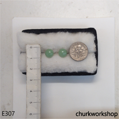 Green jade half bead silver ear studs