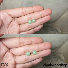 Green jade half bead silver ear studs