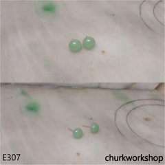 Green jade half bead silver ear studs