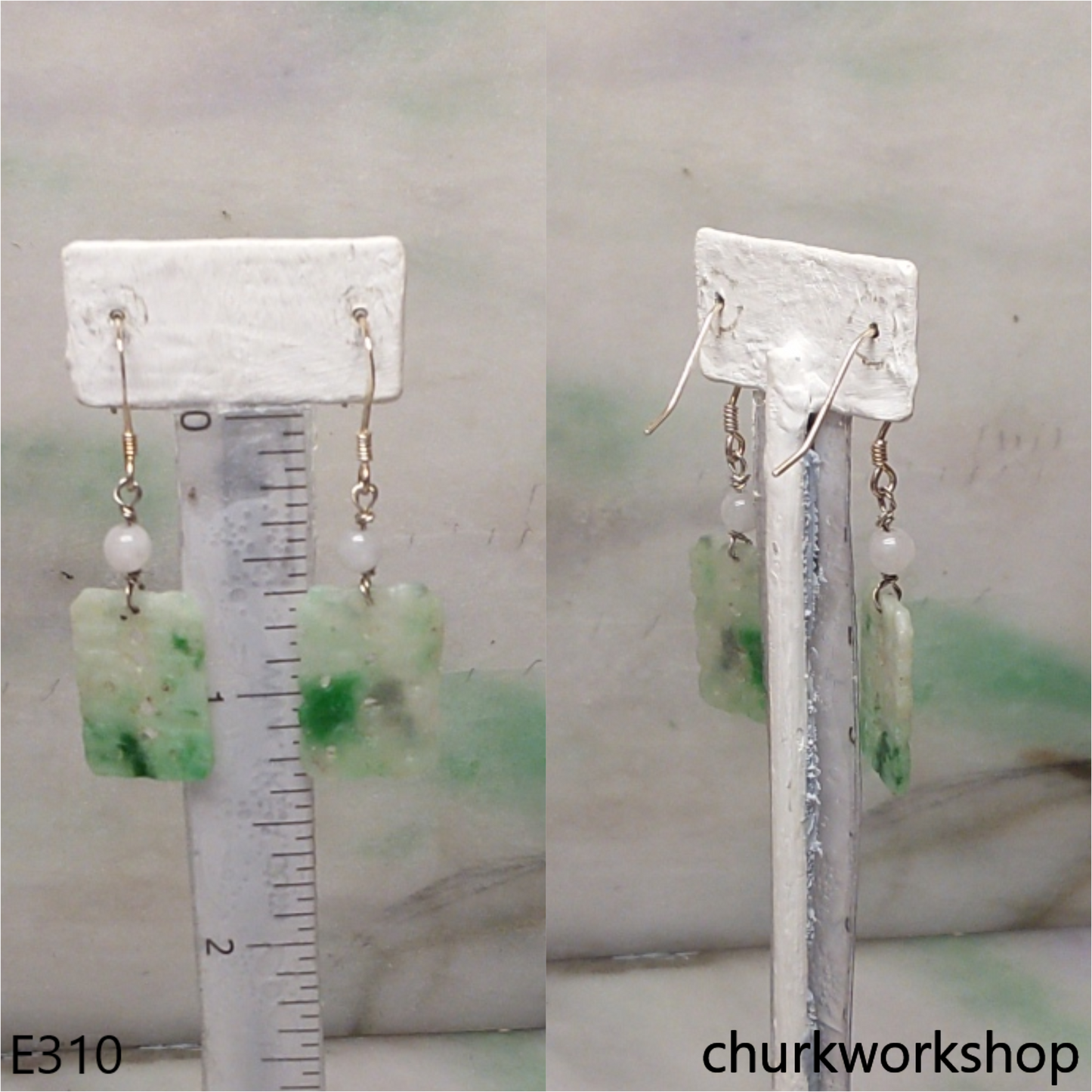 Light green jade double happiness character earrings