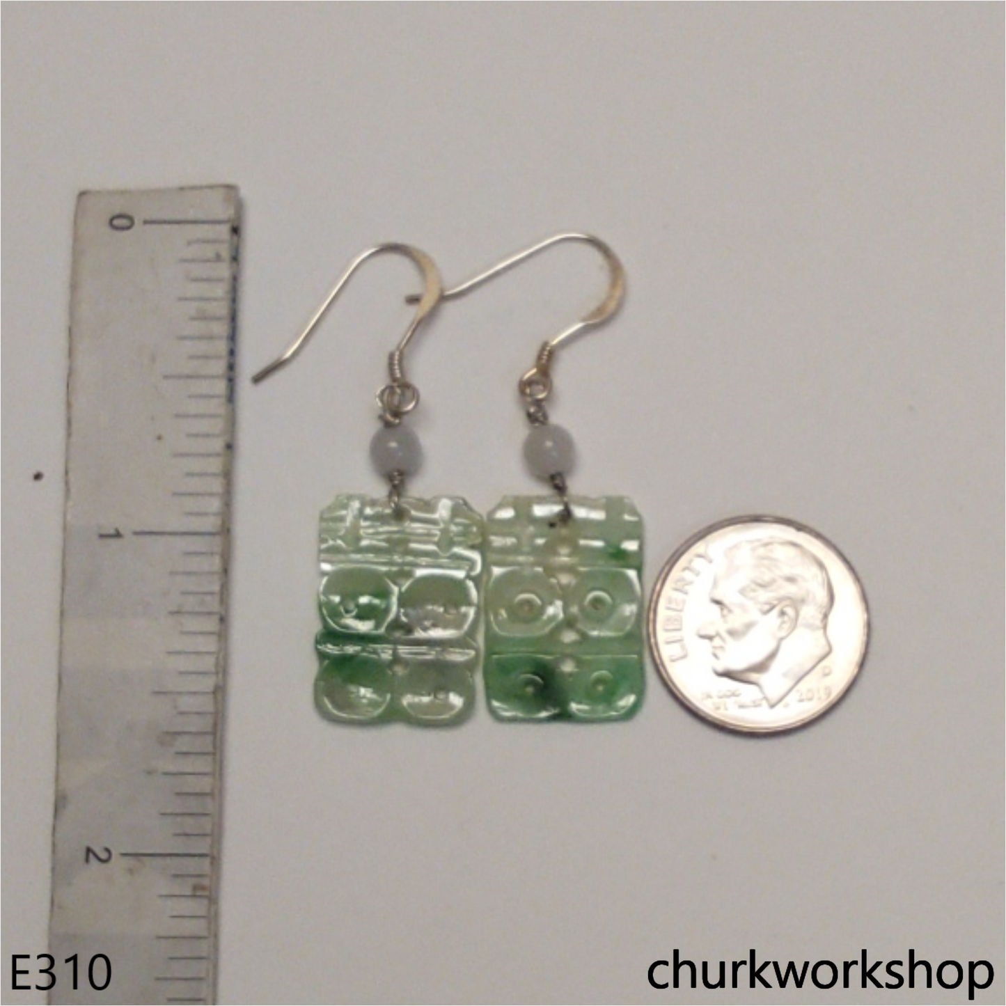 Light green jade double happiness character earrings